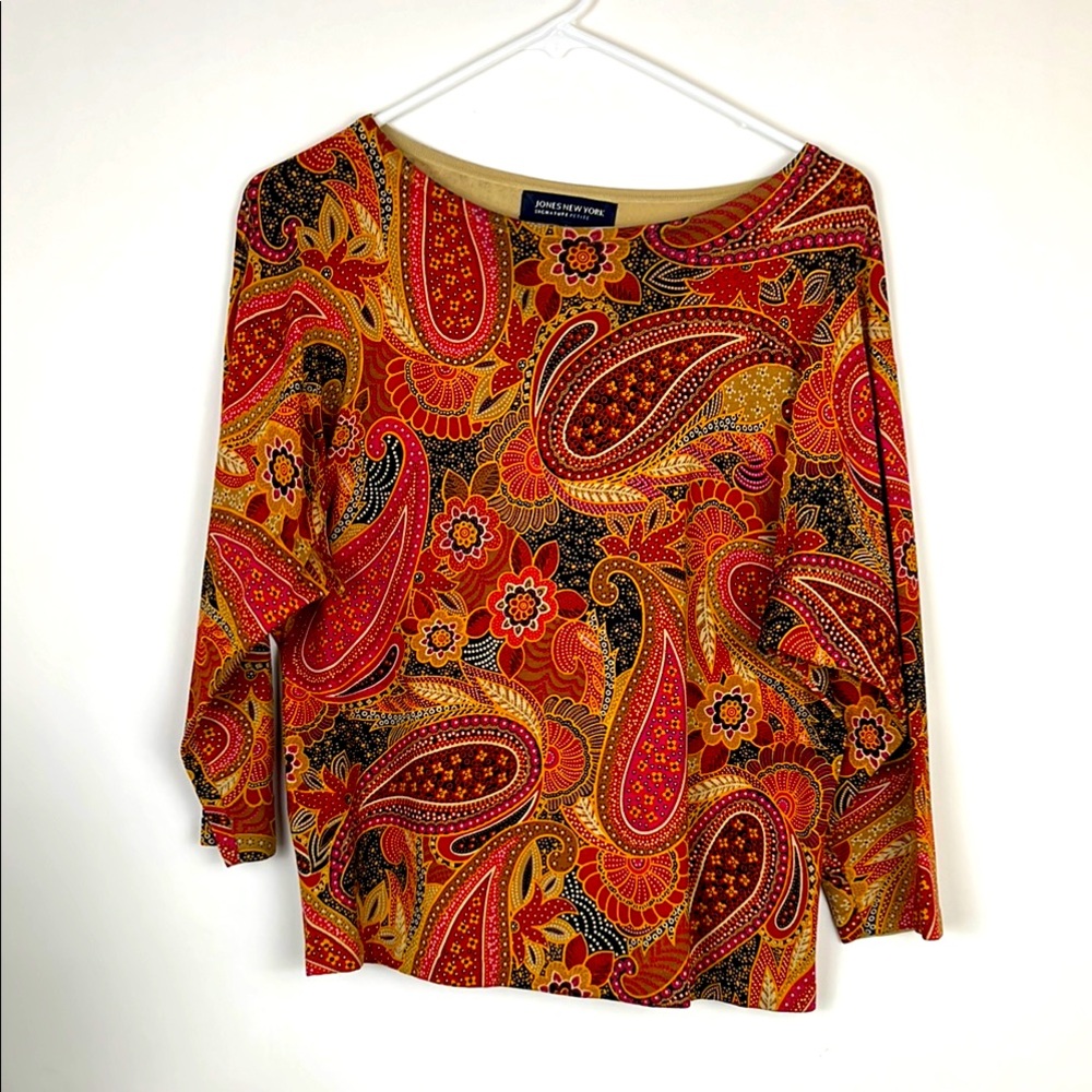 Jones New York Women's Paisley Top - Red and Gold PM